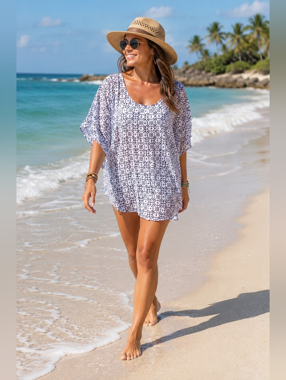 Eberjey Under The Stars Clara Midnight Beach Cover-up Caftan Boho Women's S/M